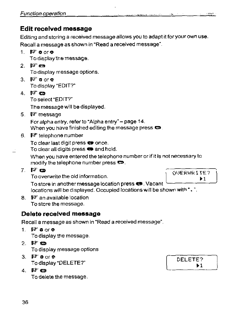 Edit received message, Delete received message | Panasonic G350 User Manual | Page 40 / 68