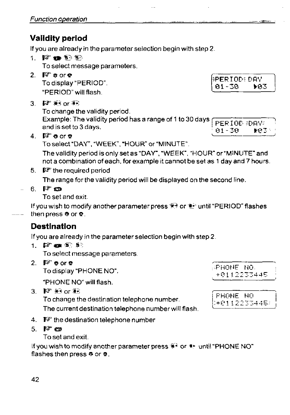 Validity period, Destination | Panasonic G350 User Manual | Page 46 / 68