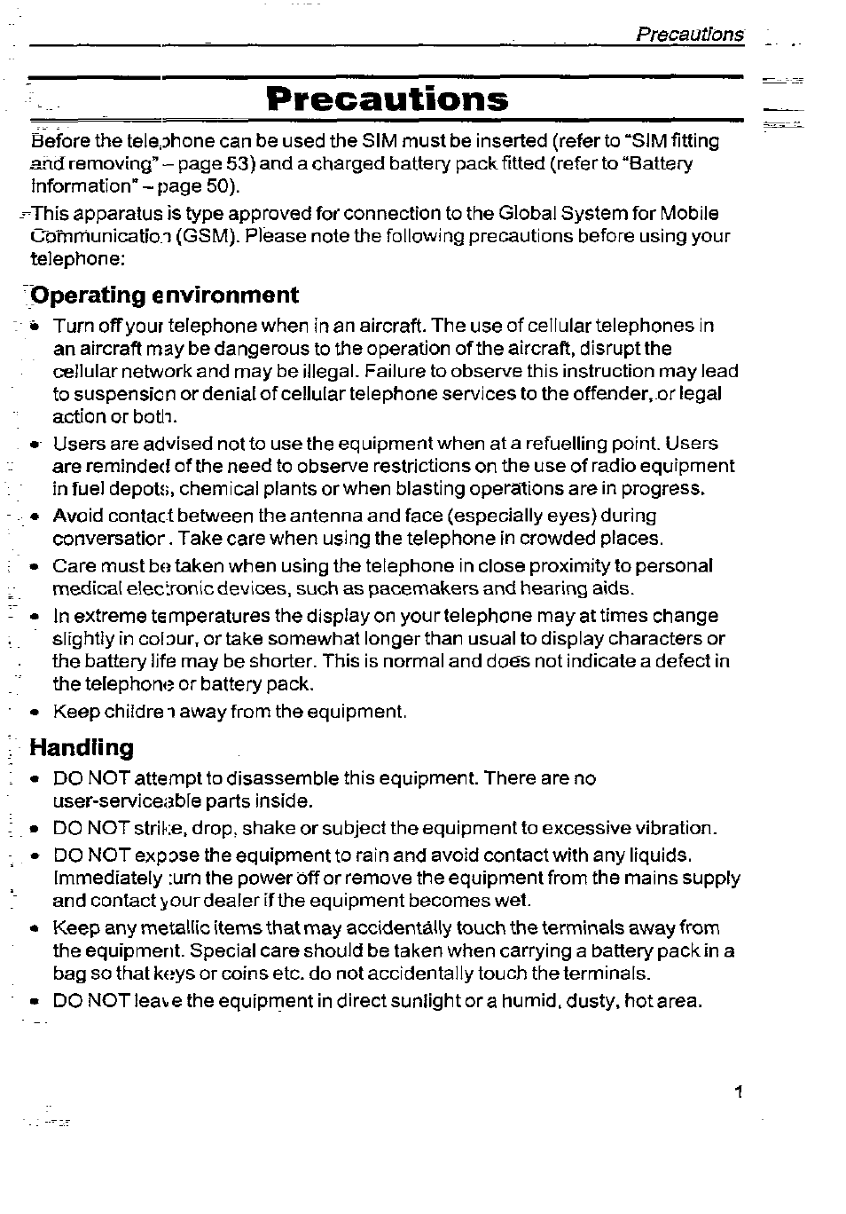 Operating environment, Handling, Precautions | Panasonic G350 User Manual | Page 5 / 68