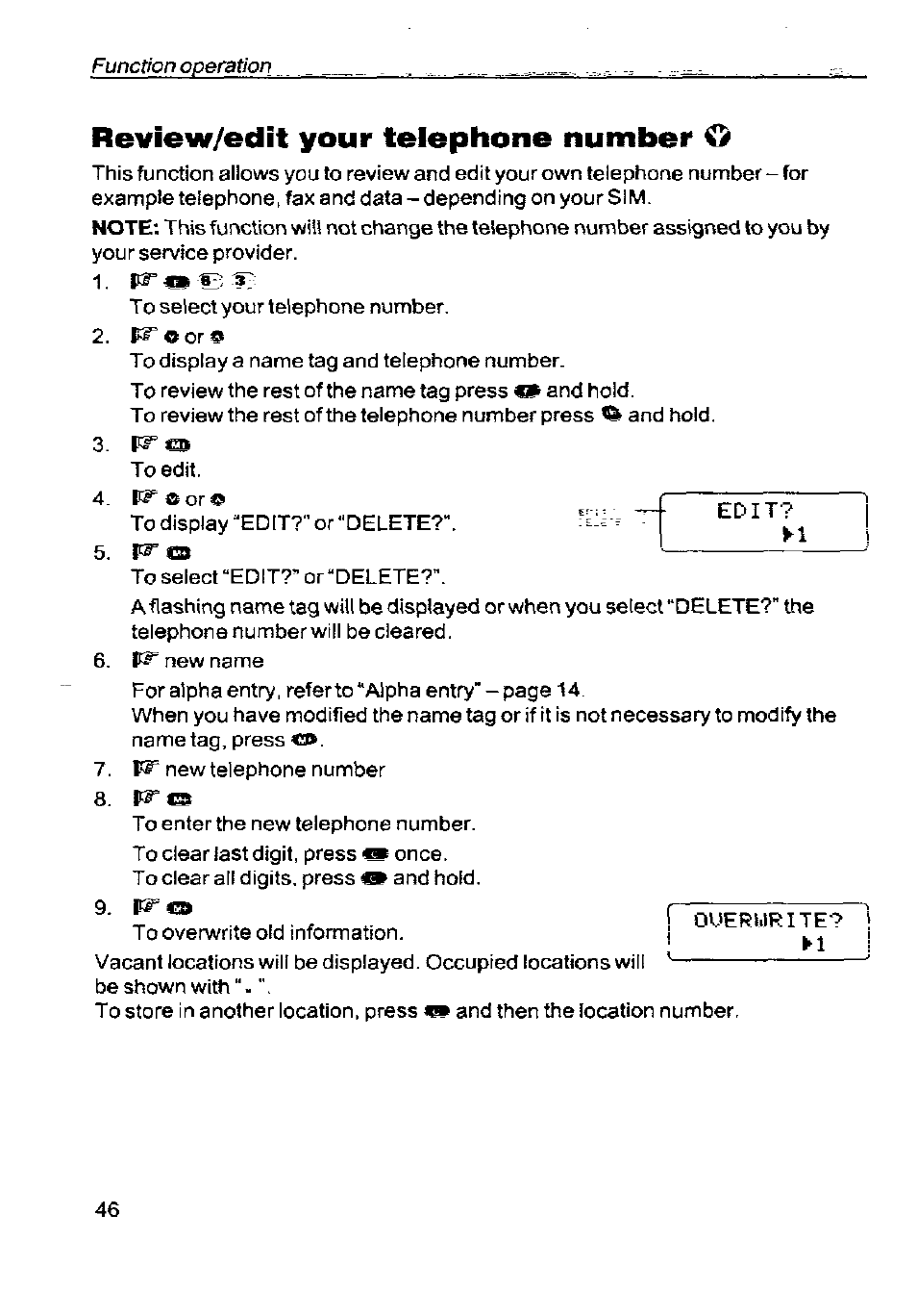 Review/edit your telephone number o | Panasonic G350 User Manual | Page 50 / 68