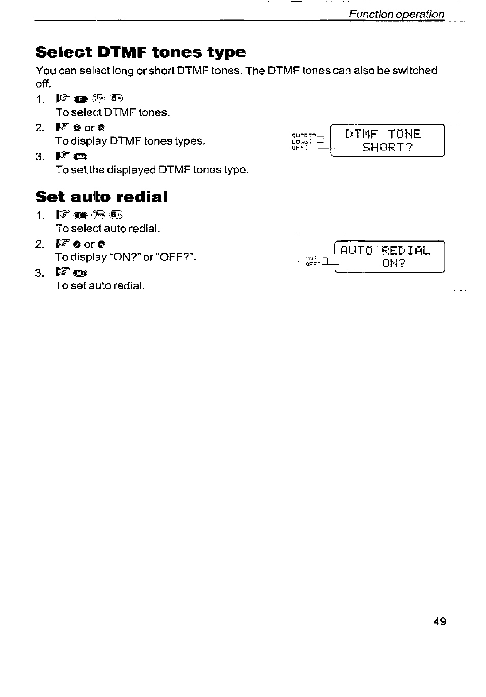 Select dtmf tones type, Set auto redial | Panasonic G350 User Manual | Page 53 / 68