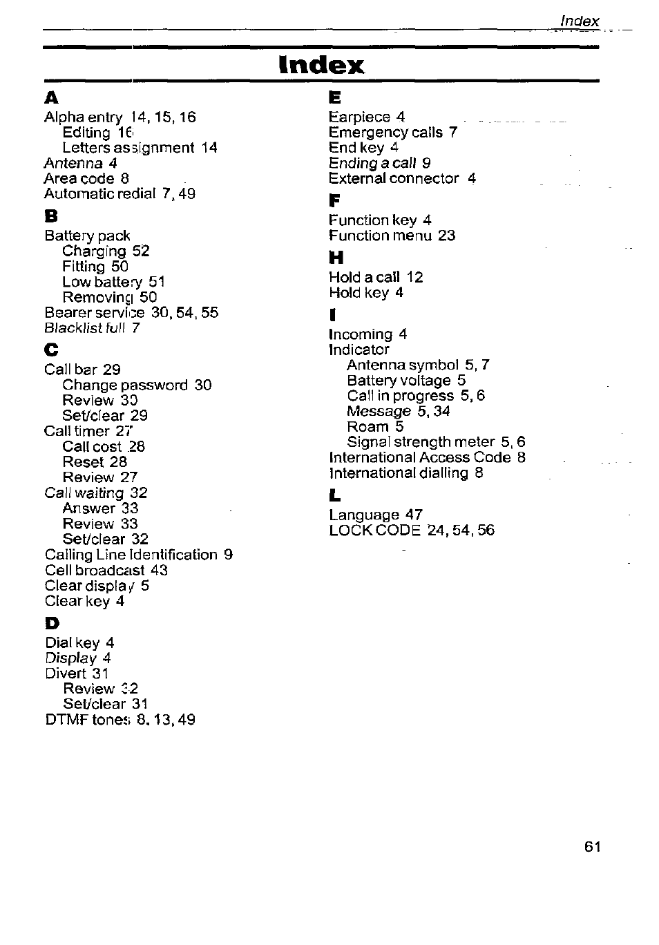 Index | Panasonic G350 User Manual | Page 65 / 68