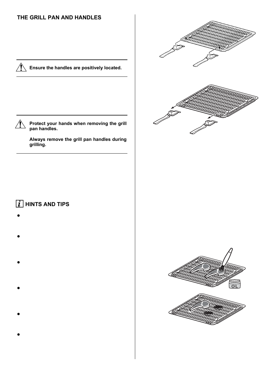 13 the grill pan and handles, Hints and tips | Electrolux D8800-4 User Manual | Page 13 / 52