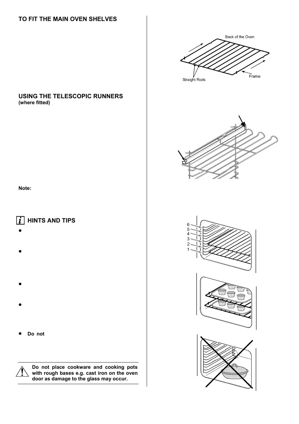 23 to fit the main oven shelves, Using the telescopic runners, Hints and tips | Electrolux D8800-4 User Manual | Page 23 / 52