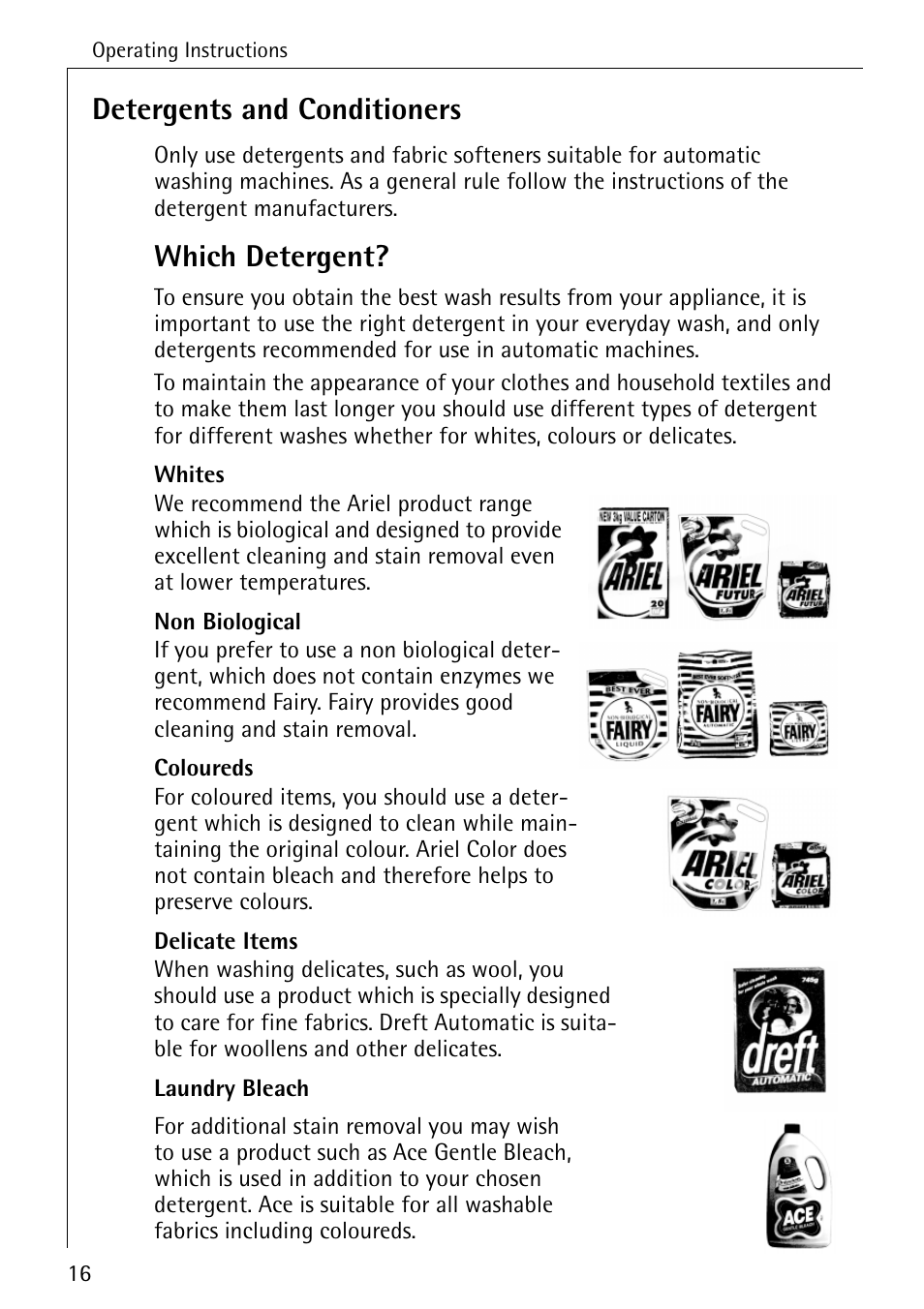 Detergents and conditioners, Which detergent | Electrolux 61300 User Manual | Page 16 / 48