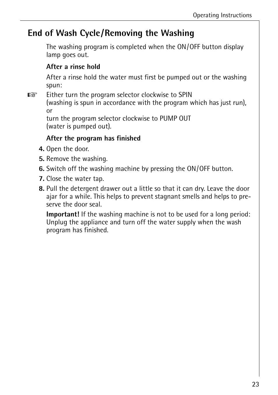 End of wash cycle/removing the washing | Electrolux 61300 User Manual | Page 23 / 48