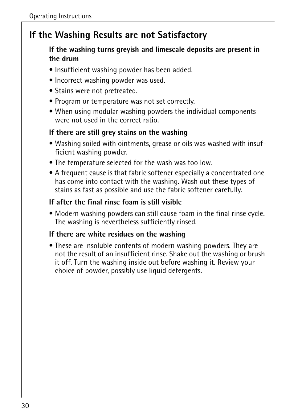 If the washing results are not satisfactory | Electrolux 61300 User Manual | Page 30 / 48