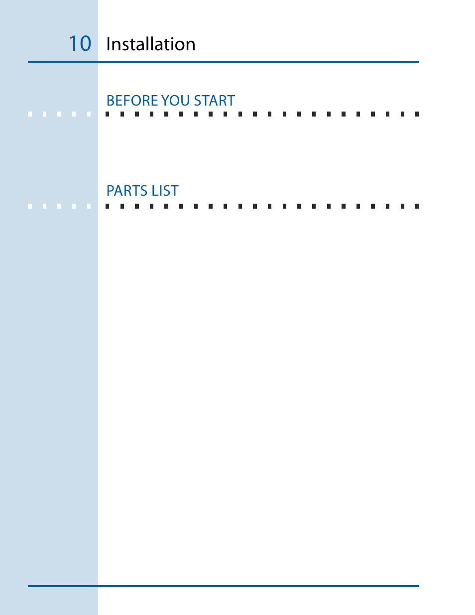 Installation, Before you start, Parts list | Electrolux E24CM76GSS User Manual | Page 10 / 20