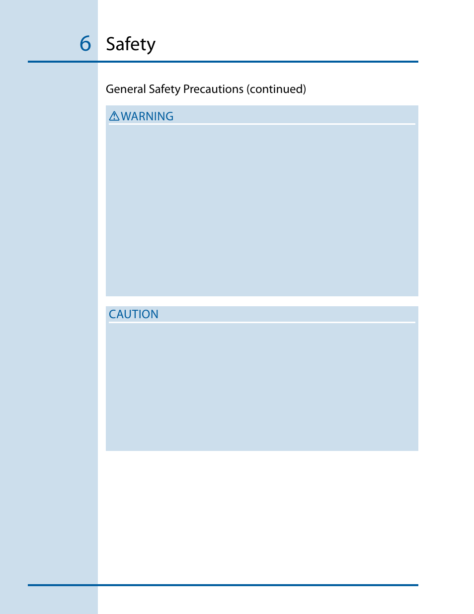 Safety, General safety precautions (continued) warning, Caution | Electrolux E24CM76GSS User Manual | Page 6 / 20