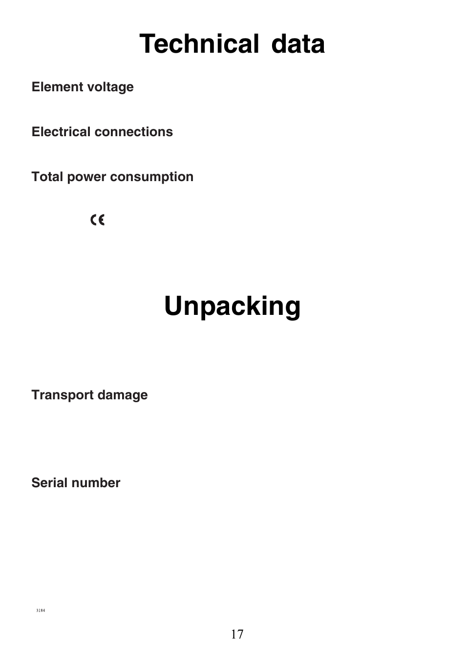 Technical data unpacking | Electrolux 130 FG-m User Manual | Page 17 / 28