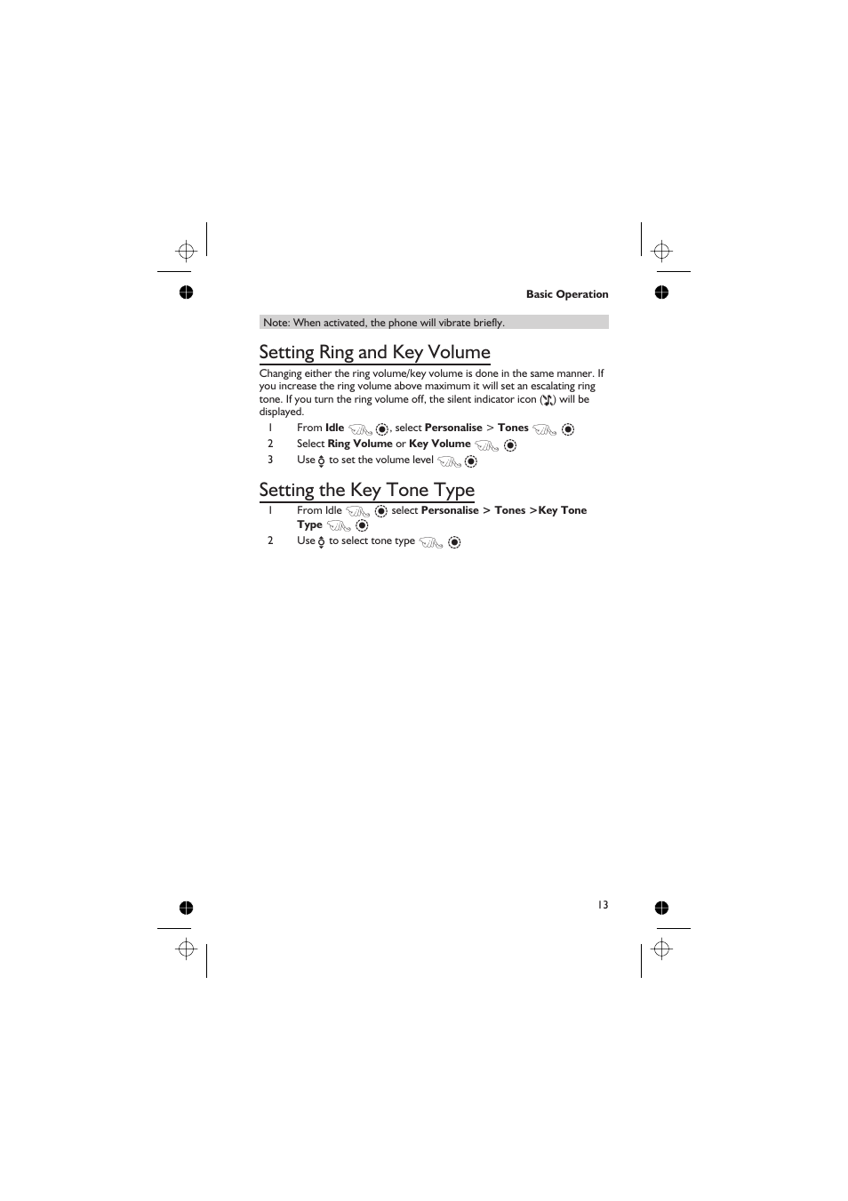 Setting ring and key volume, Setting the key tone type | Panasonic EB-GD67 User Manual | Page 27 / 100