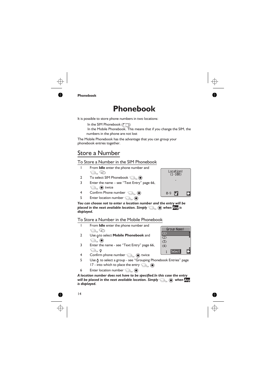 Phonebook, Store a number | Panasonic EB-GD67 User Manual | Page 28 / 100