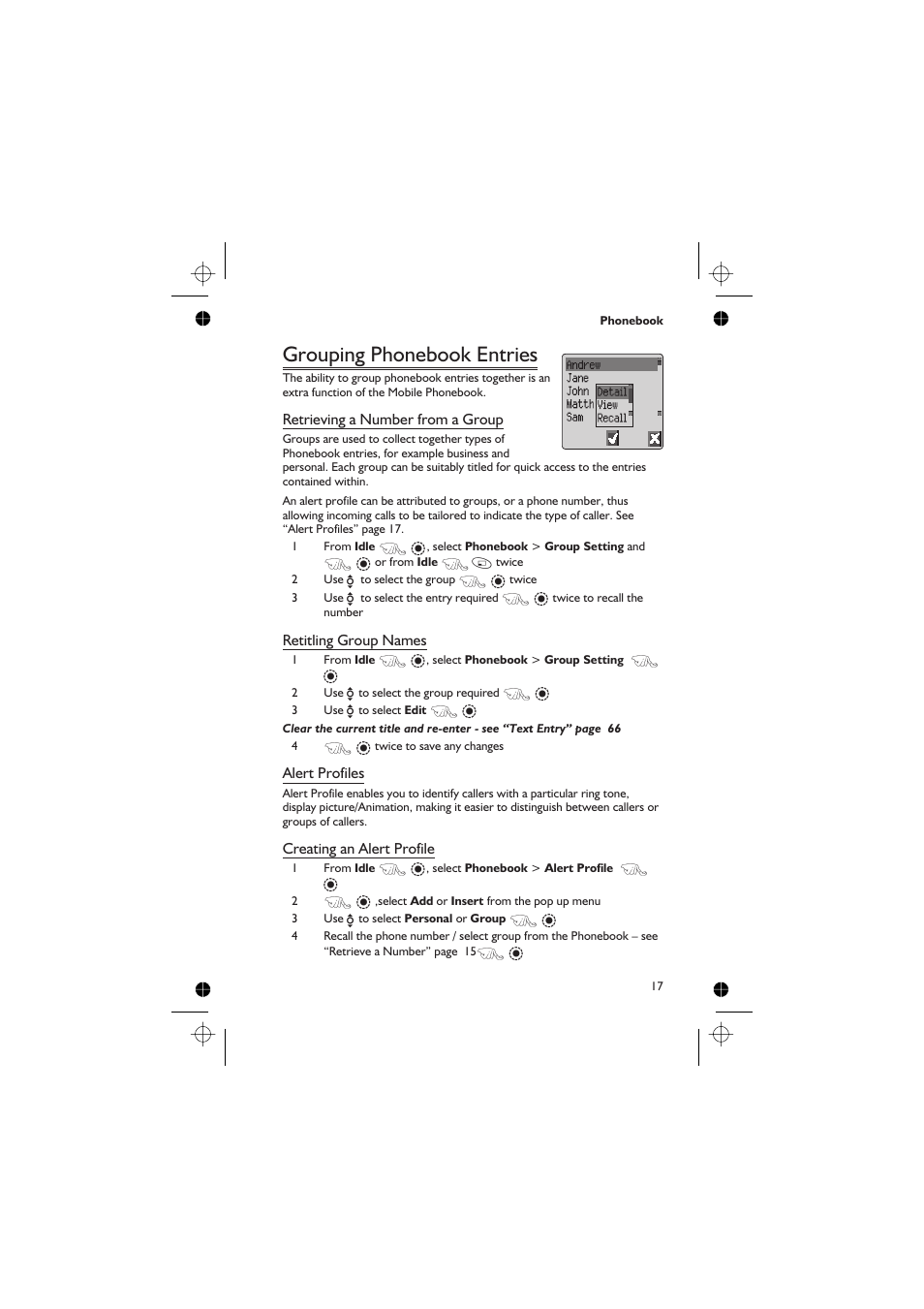 Grouping phonebook entries | Panasonic EB-GD67 User Manual | Page 31 / 100