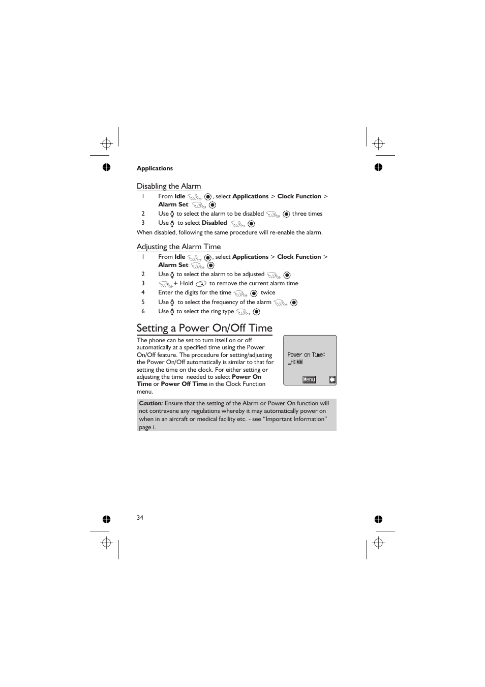 Setting a power on/off time, Disabling the alarm, Adjusting the alarm time | Panasonic EB-GD67 User Manual | Page 48 / 100