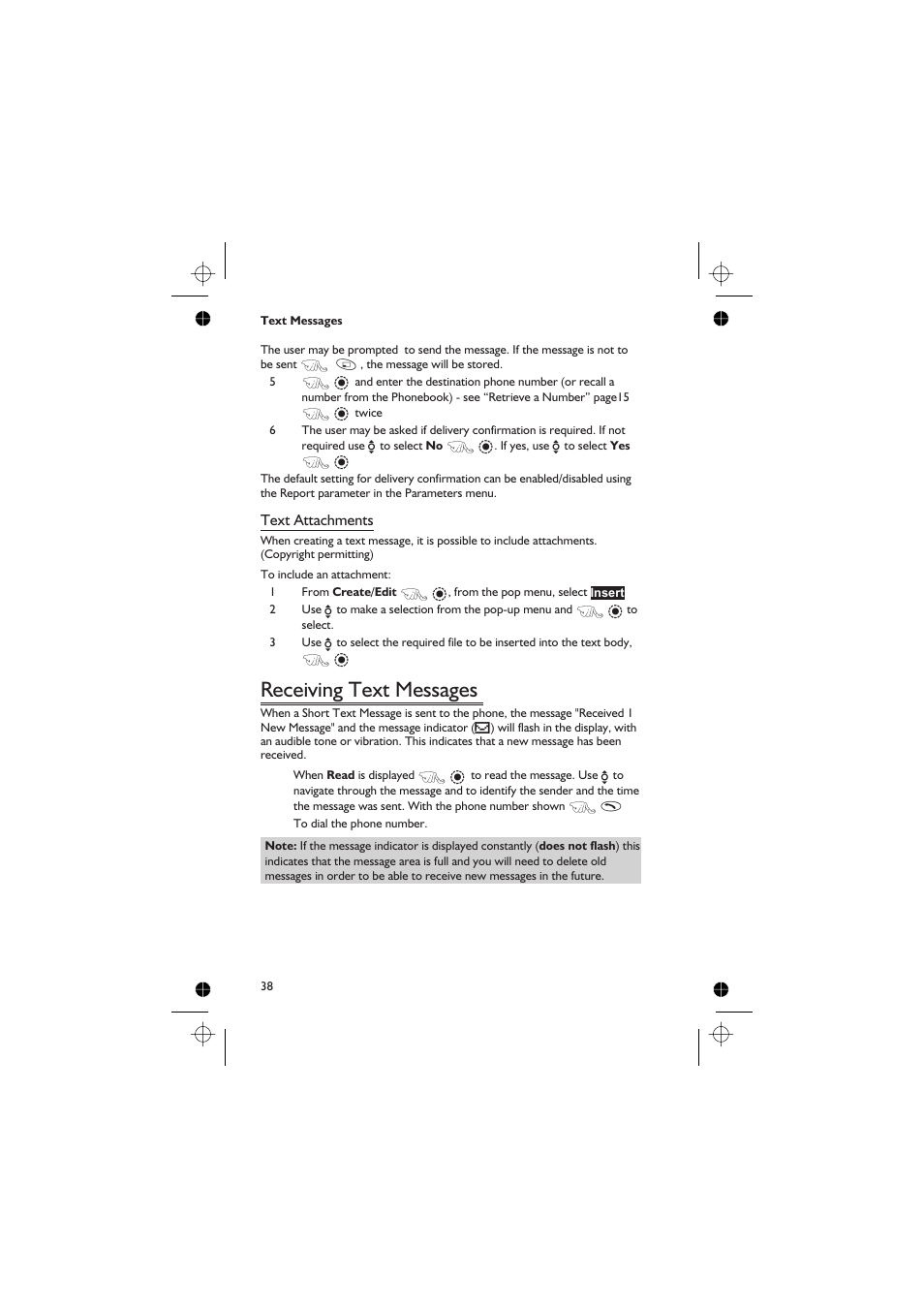 Receiving text messages, Text attachments | Panasonic EB-GD67 User Manual | Page 52 / 100