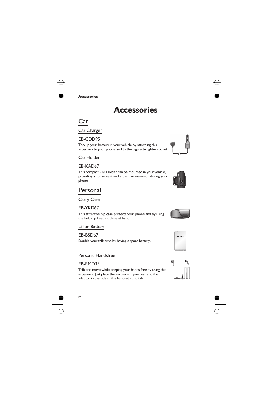 Accessories, Personal | Panasonic EB-GD67 User Manual | Page 6 / 100