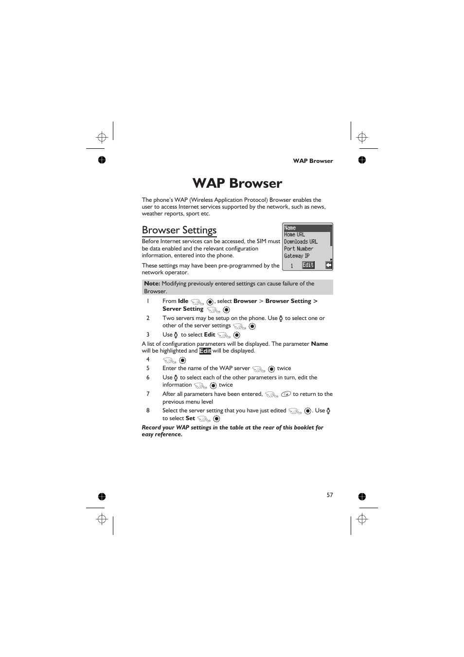 Wap browser, Browser settings | Panasonic EB-GD67 User Manual | Page 71 / 100