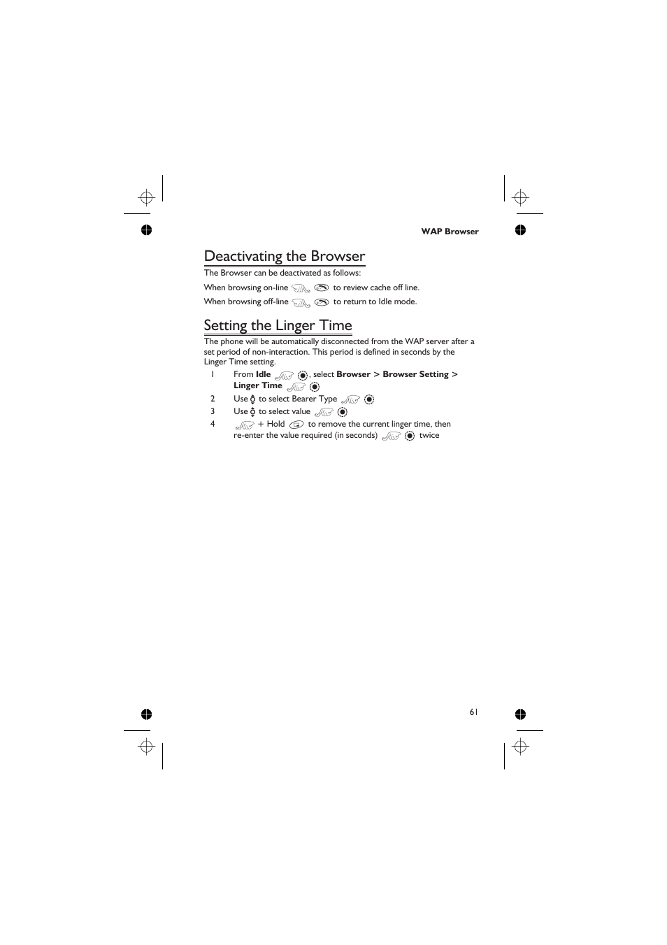 Deactivating the browser, Setting the linger time | Panasonic EB-GD67 User Manual | Page 75 / 100