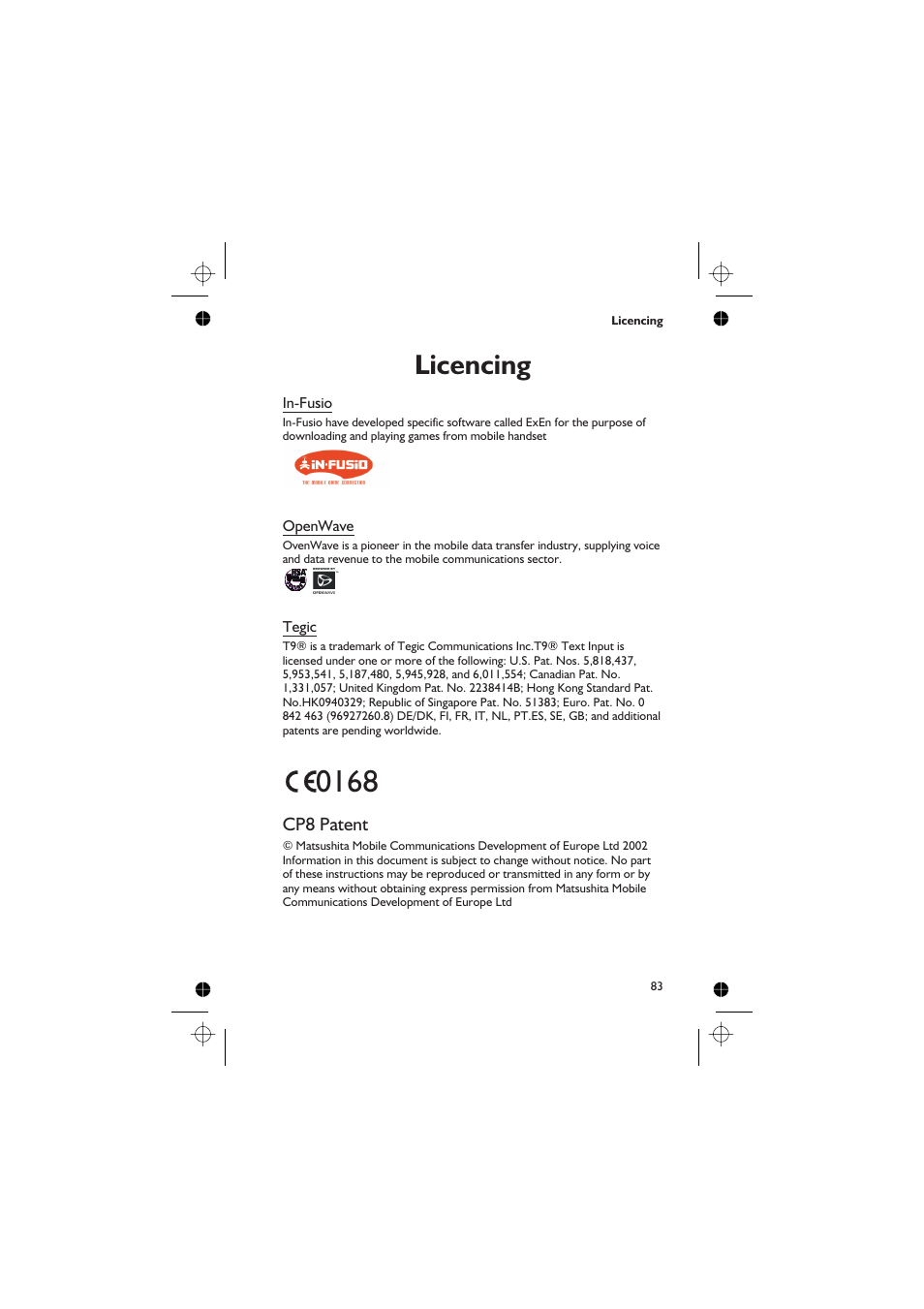 Licencing, Cp8 patent | Panasonic EB-GD67 User Manual | Page 97 / 100