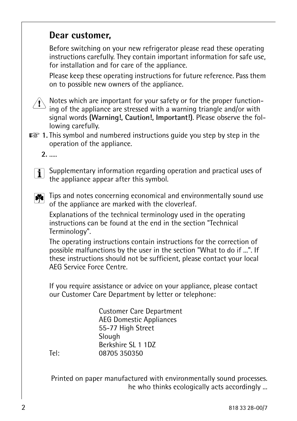 Dear customer | Electrolux 72348 KA User Manual | Page 2 / 36