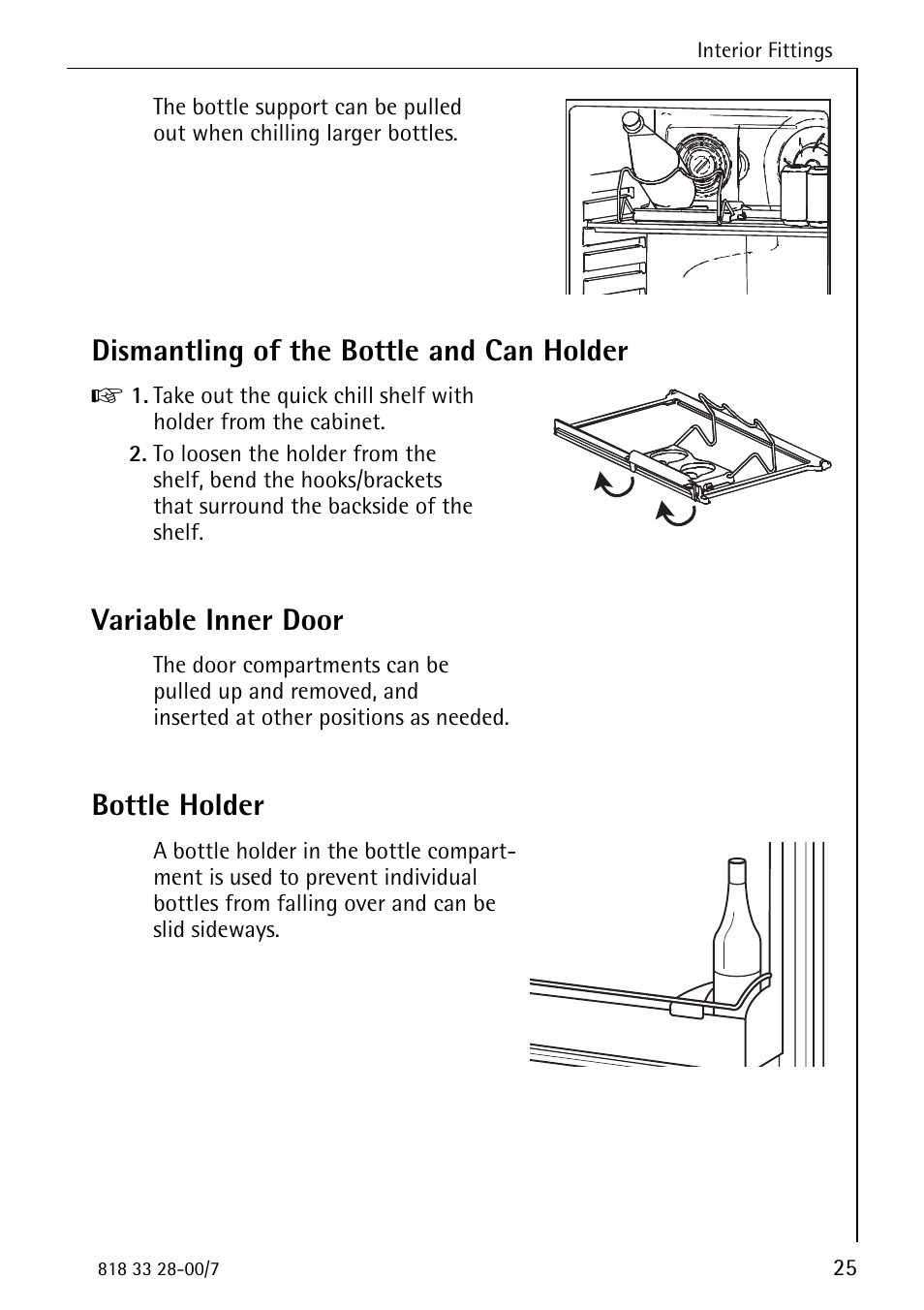 Dismantling of the bottle and can holder, Variable inner door, Bottle holder | Electrolux 72348 KA User Manual | Page 25 / 36
