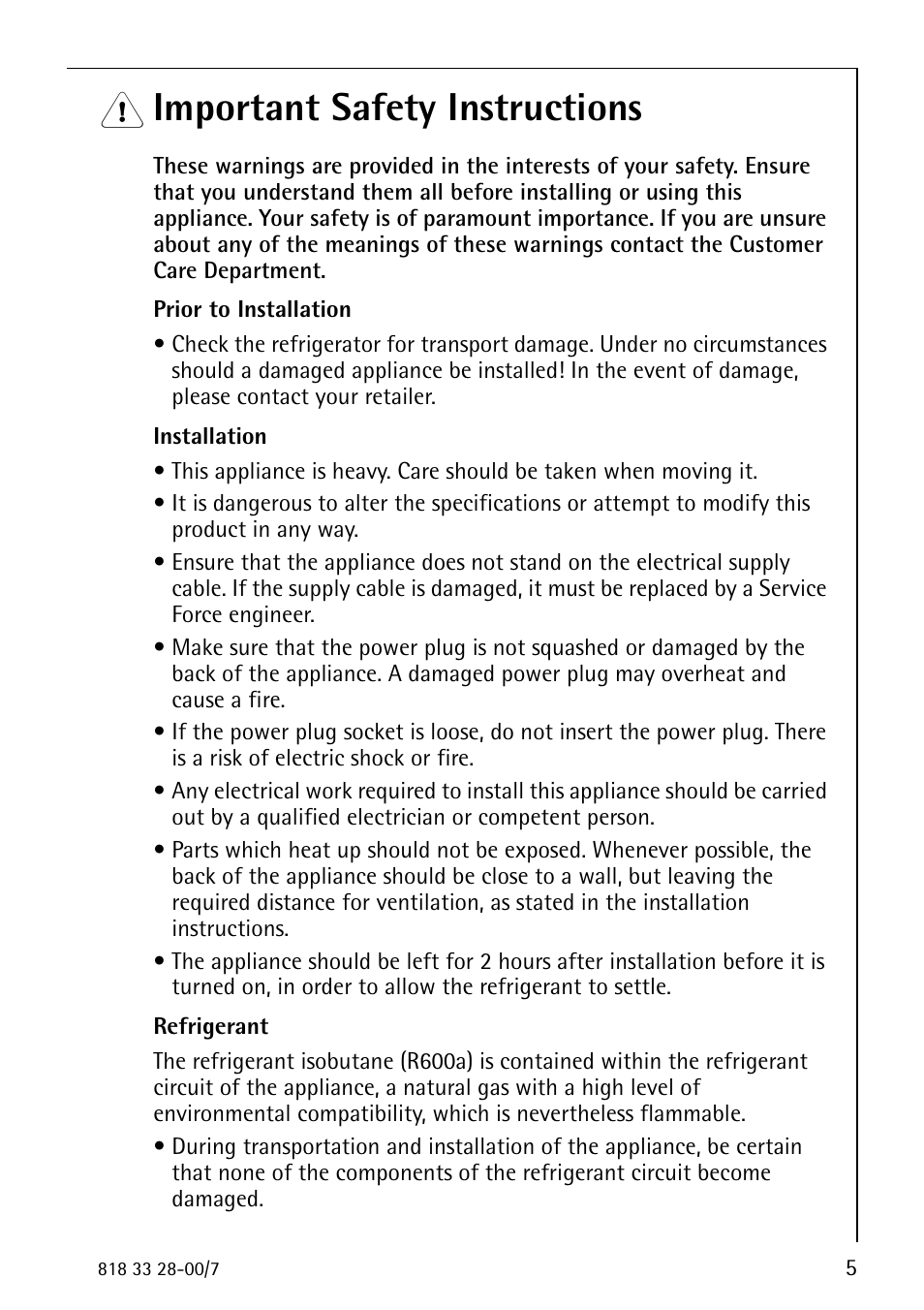 Important safety instructions | Electrolux 72348 KA User Manual | Page 5 / 36