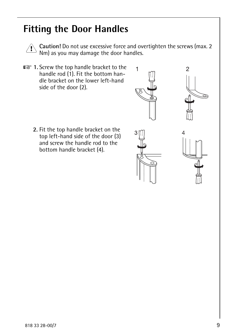 Fitting the door handles | Electrolux 72348 KA User Manual | Page 9 / 36