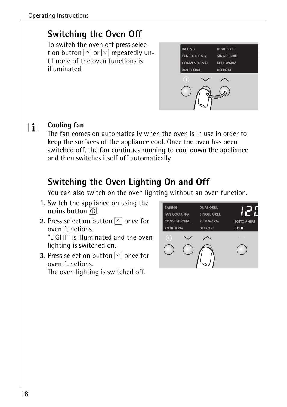 Switching the oven off, Switching the oven lighting on and off | Electrolux B8340-1 User Manual | Page 18 / 80