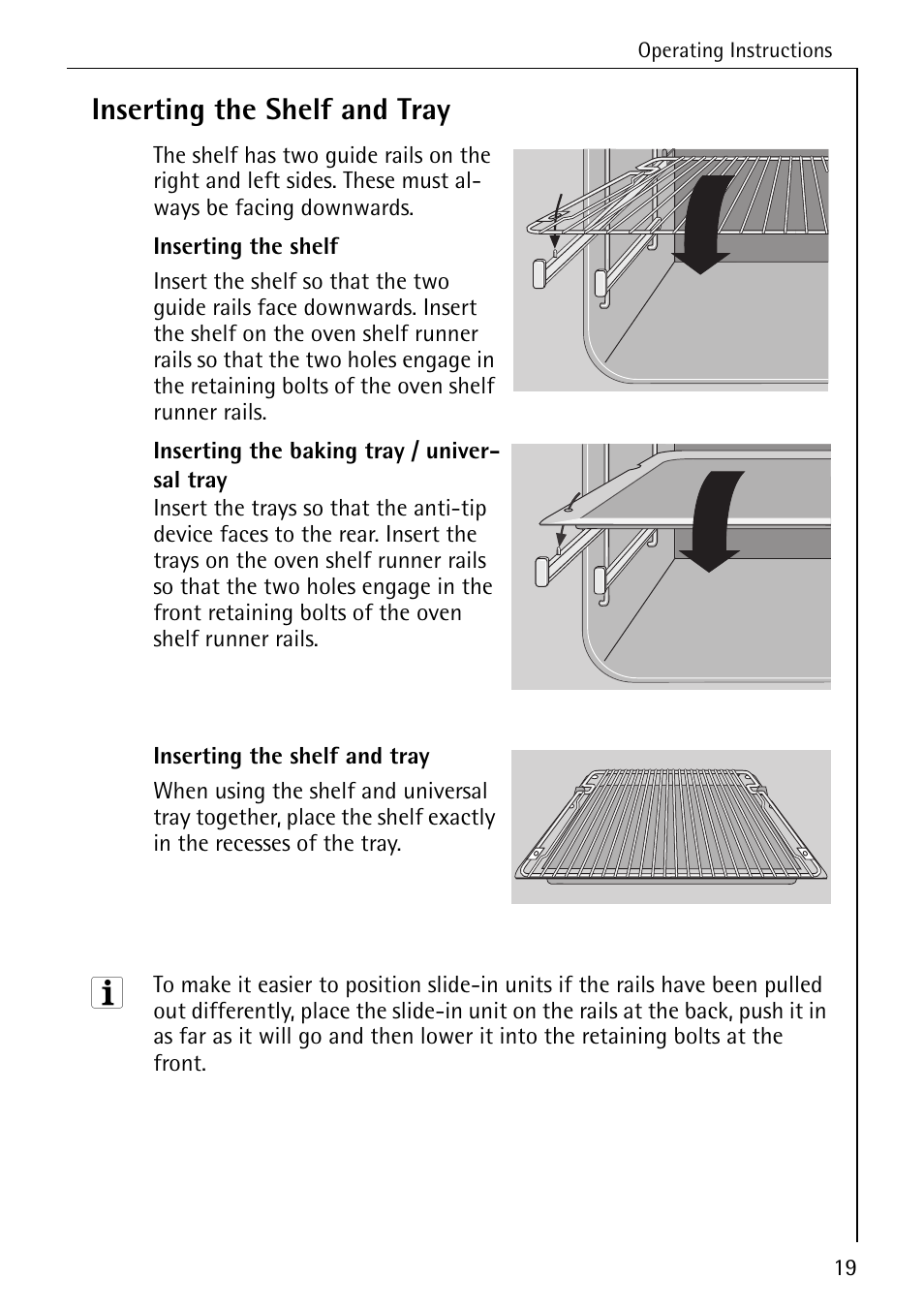 Inserting the shelf and tray | Electrolux B8340-1 User Manual | Page 19 / 80