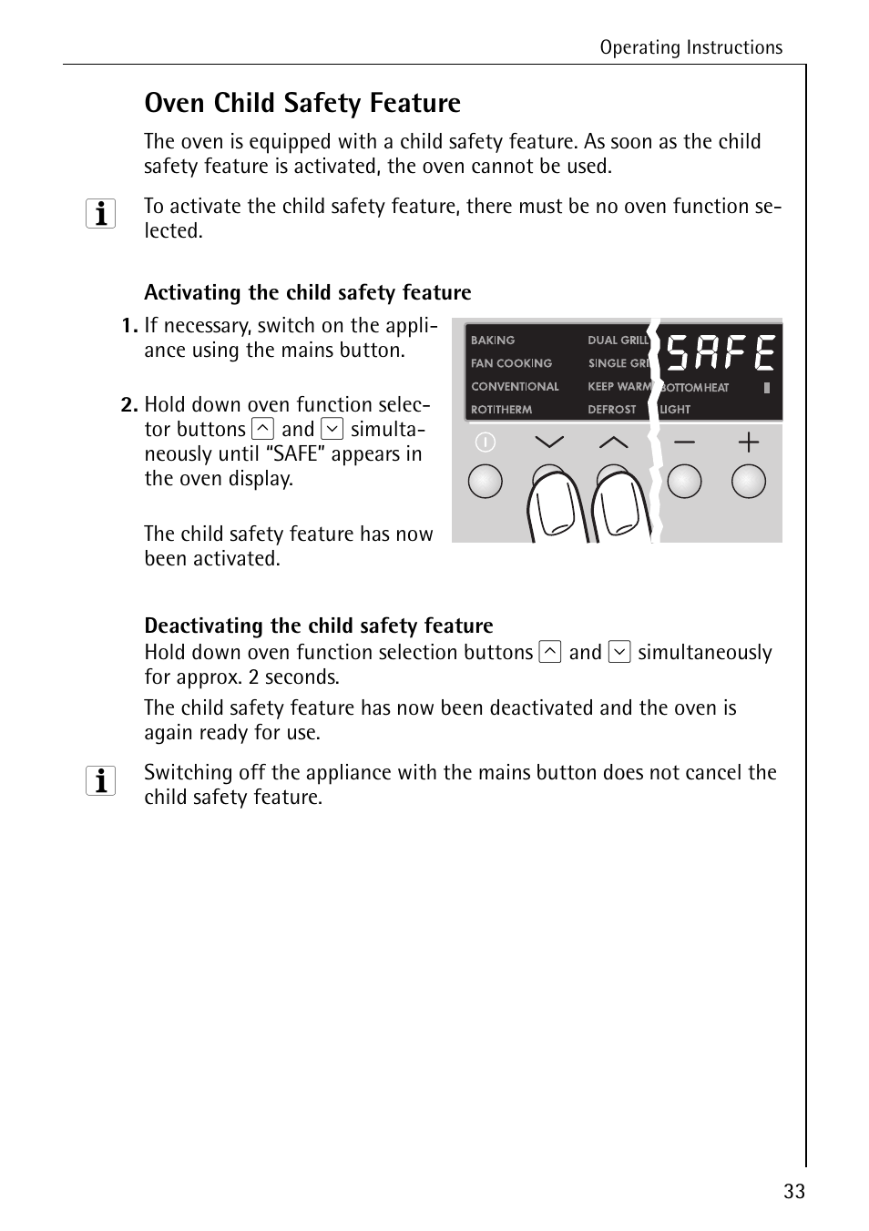 Oven child safety feature | Electrolux B8340-1 User Manual | Page 33 / 80