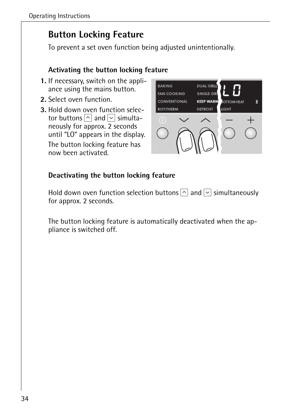 Button locking feature | Electrolux B8340-1 User Manual | Page 34 / 80