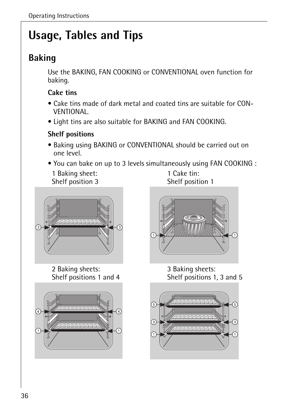 Usage, tables and tips, Baking | Electrolux B8340-1 User Manual | Page 36 / 80