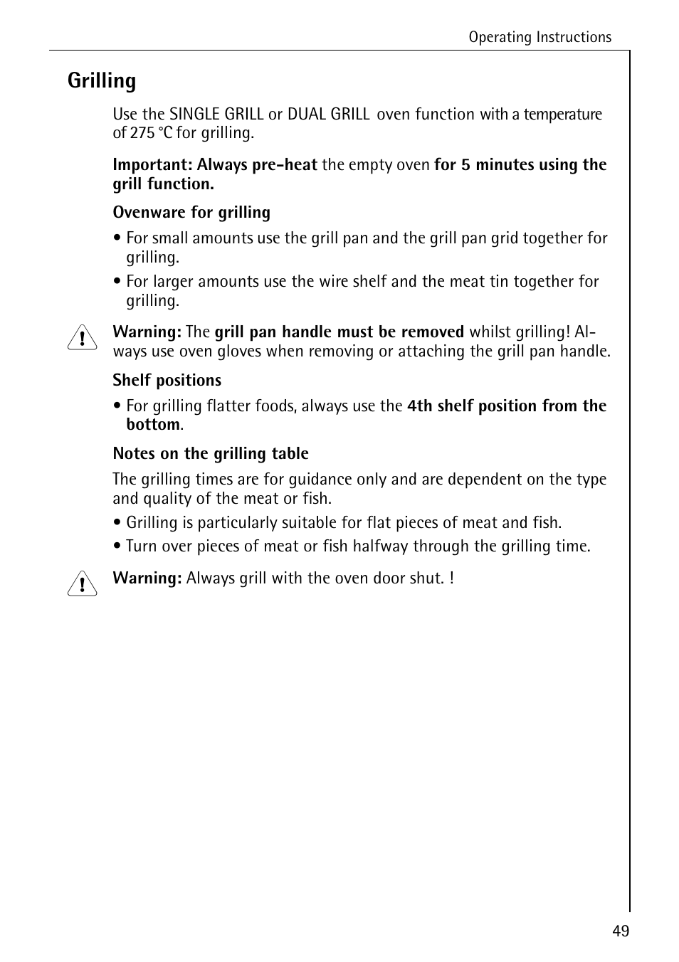 Grilling | Electrolux B8340-1 User Manual | Page 49 / 80