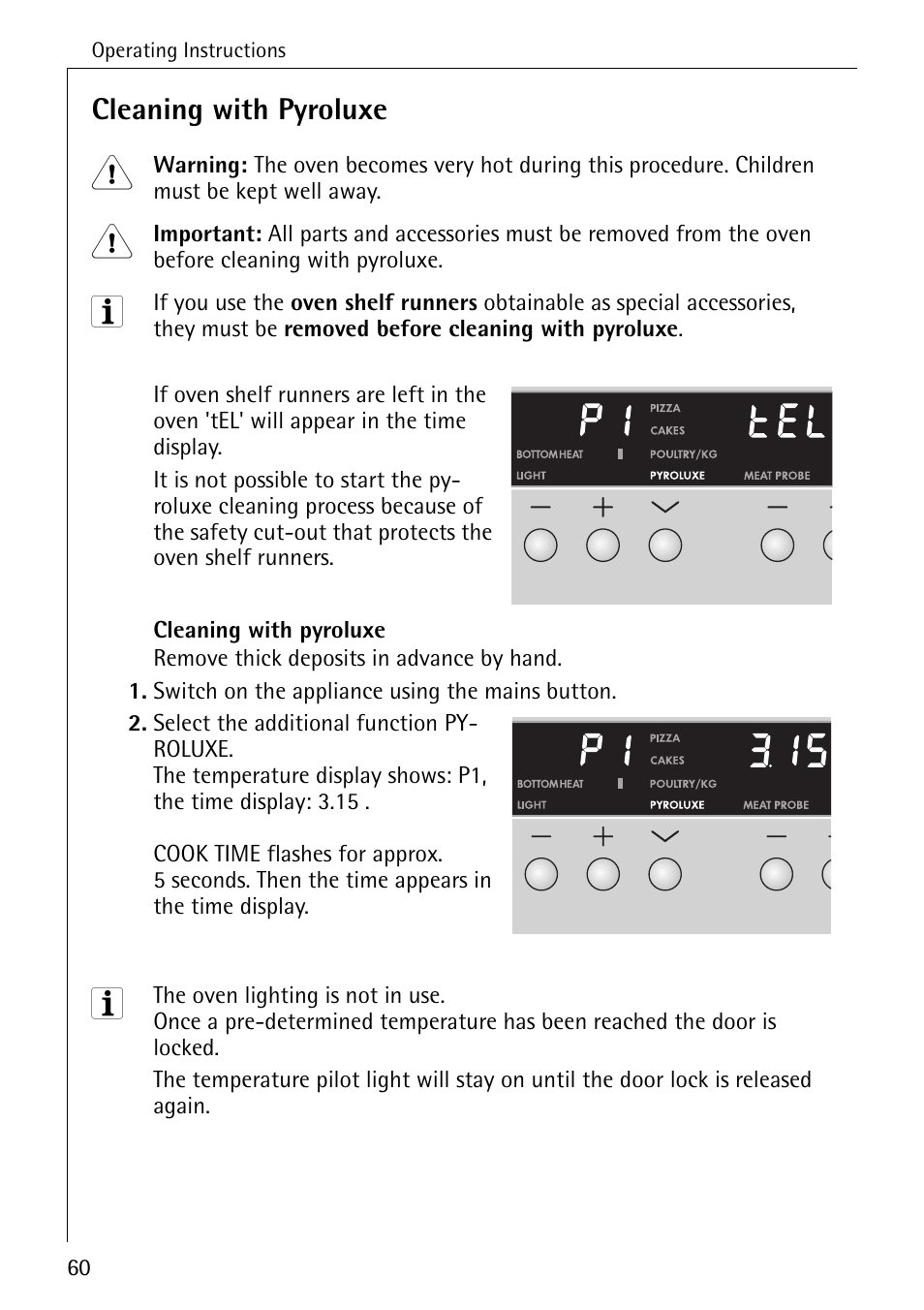 Cleaning with pyroluxe | Electrolux B8340-1 User Manual | Page 60 / 80