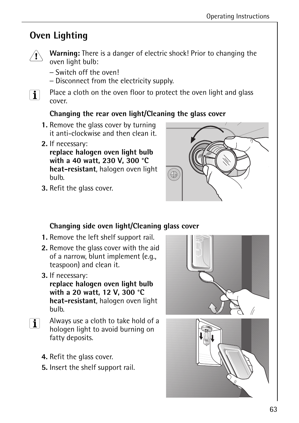 Oven lighting | Electrolux B8340-1 User Manual | Page 63 / 80