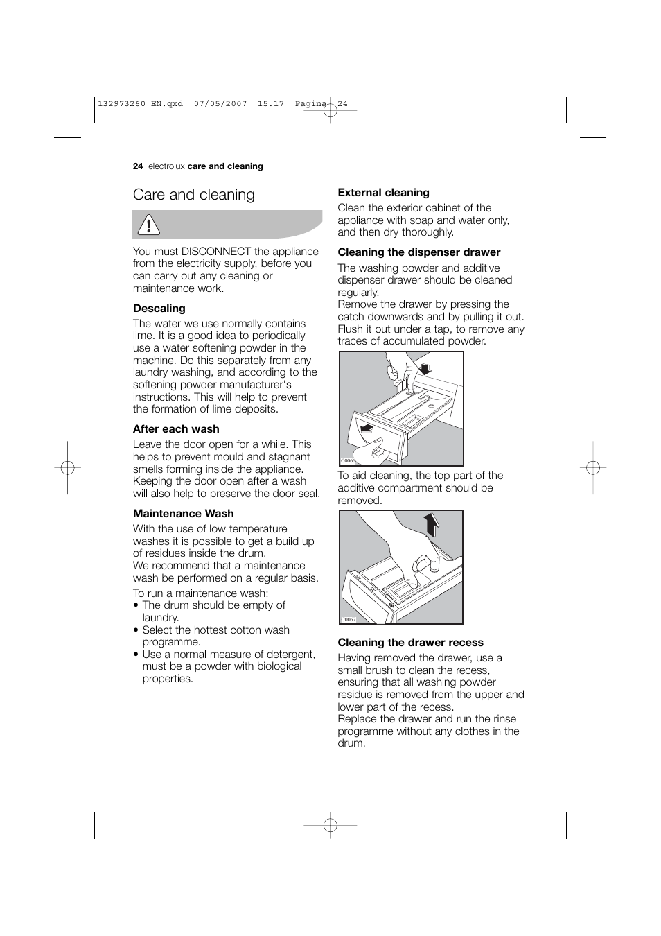 Care and cleaning | Electrolux EWG 14440 W User Manual | Page 24 / 48