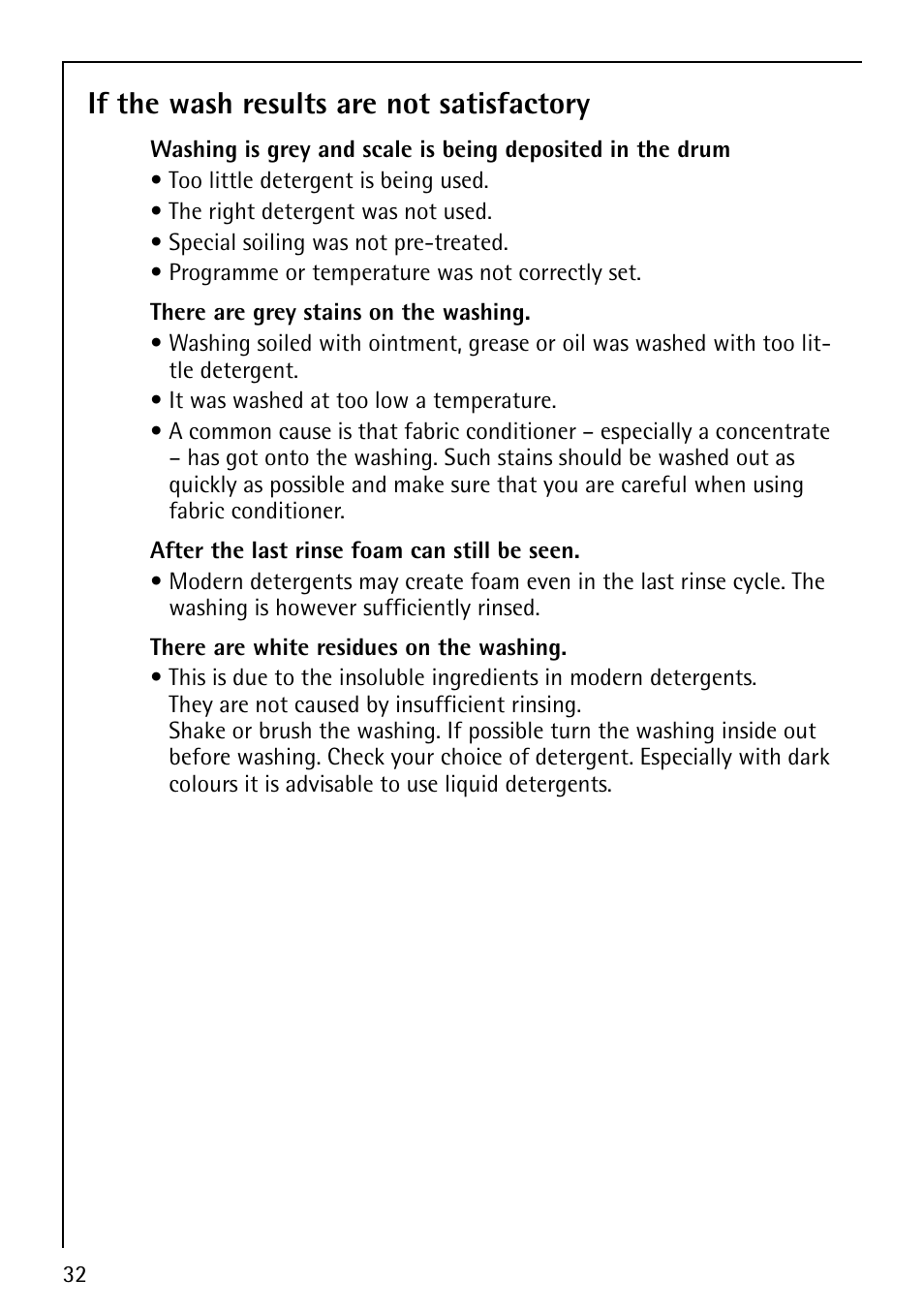 If the wash results are not satisfactory | Electrolux LAVALOGIC 1620 User Manual | Page 32 / 48