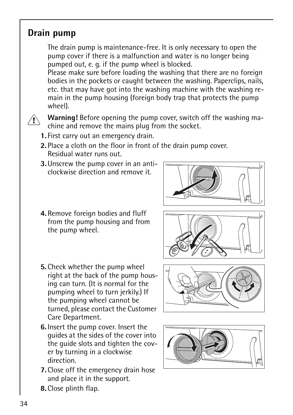 Drain pump | Electrolux LAVALOGIC 1620 User Manual | Page 34 / 48