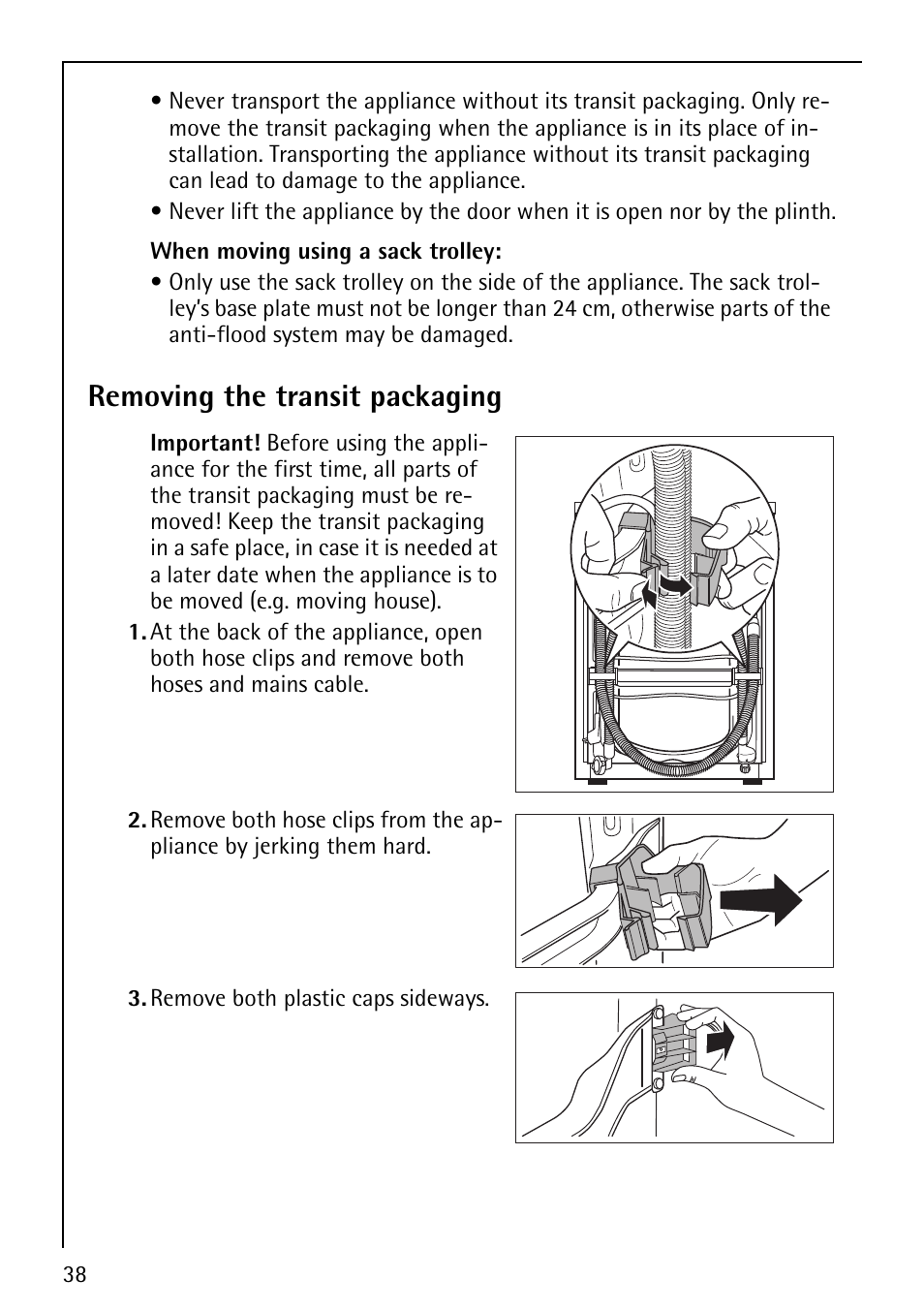 Removing the transit packaging | Electrolux LAVALOGIC 1620 User Manual | Page 38 / 48