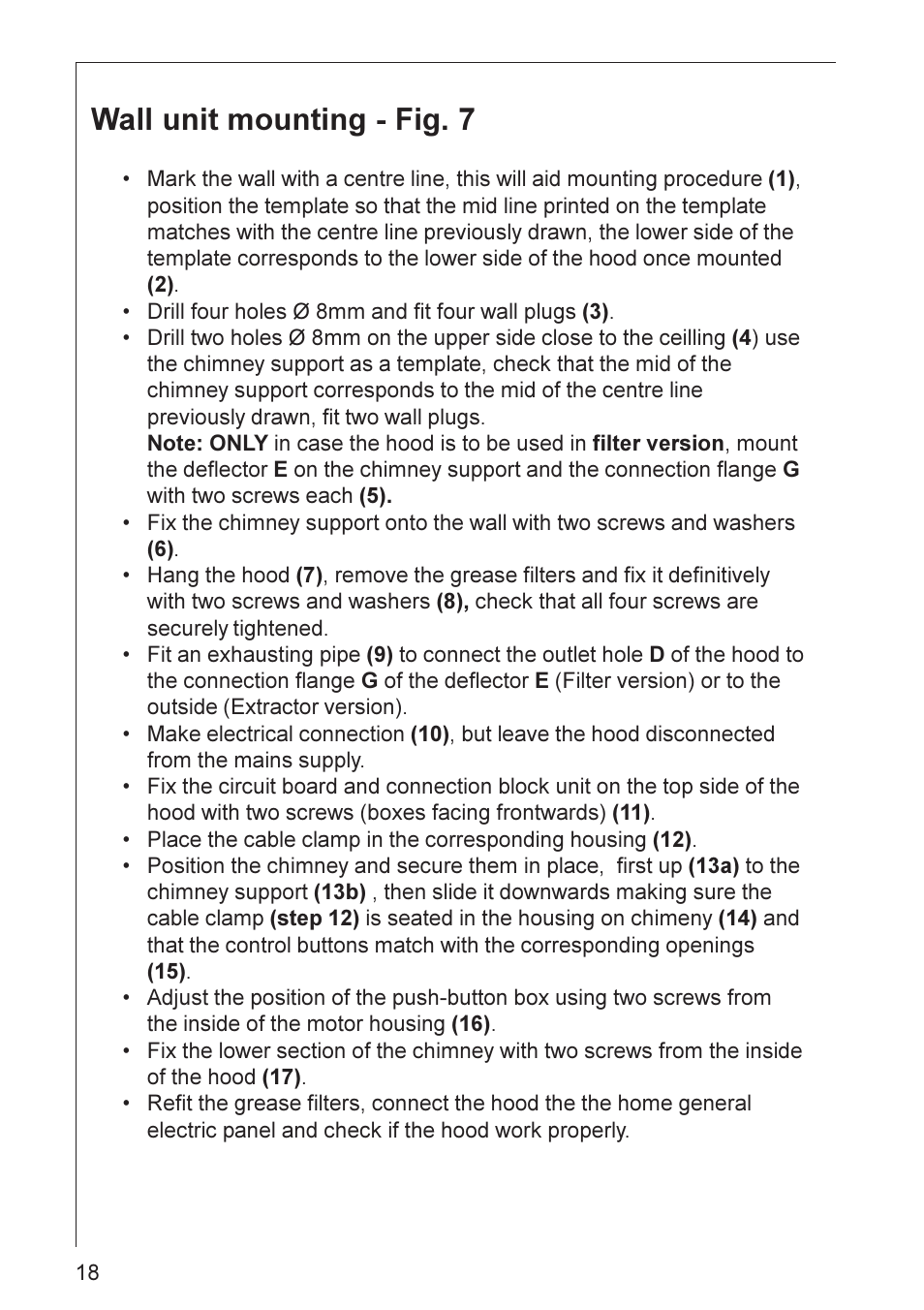 Wall unit mounting - fig. 7 | Electrolux HD 8694 User Manual | Page 18 / 20