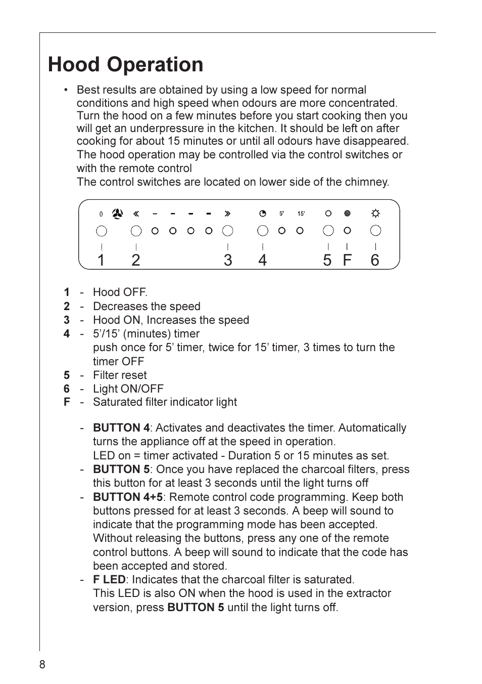 Hood operation | Electrolux HD 8694 User Manual | Page 8 / 20