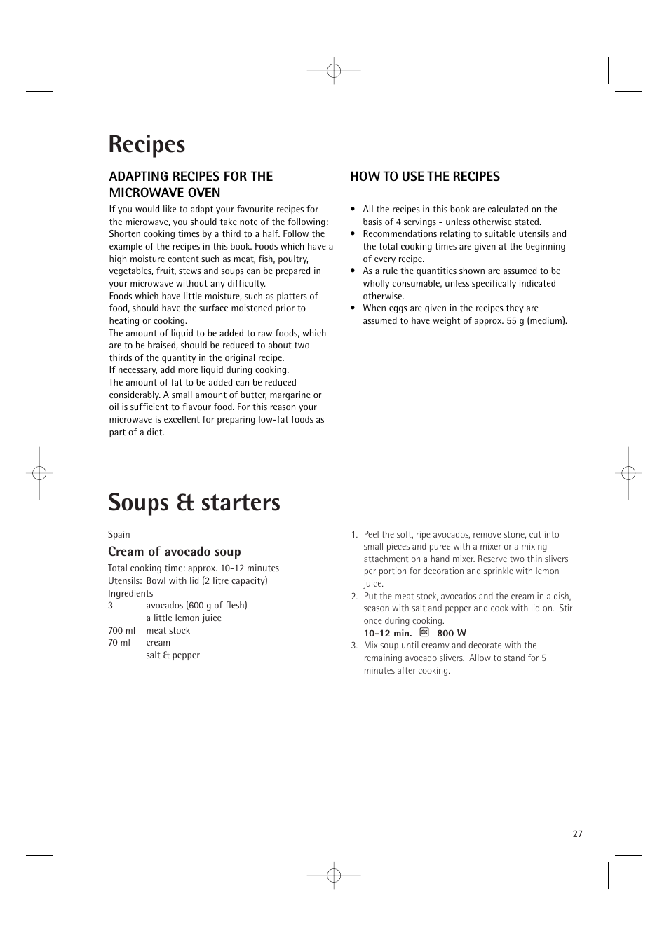 Soups & starters, Recipes | Electrolux MCD1761E User Manual | Page 29 / 48