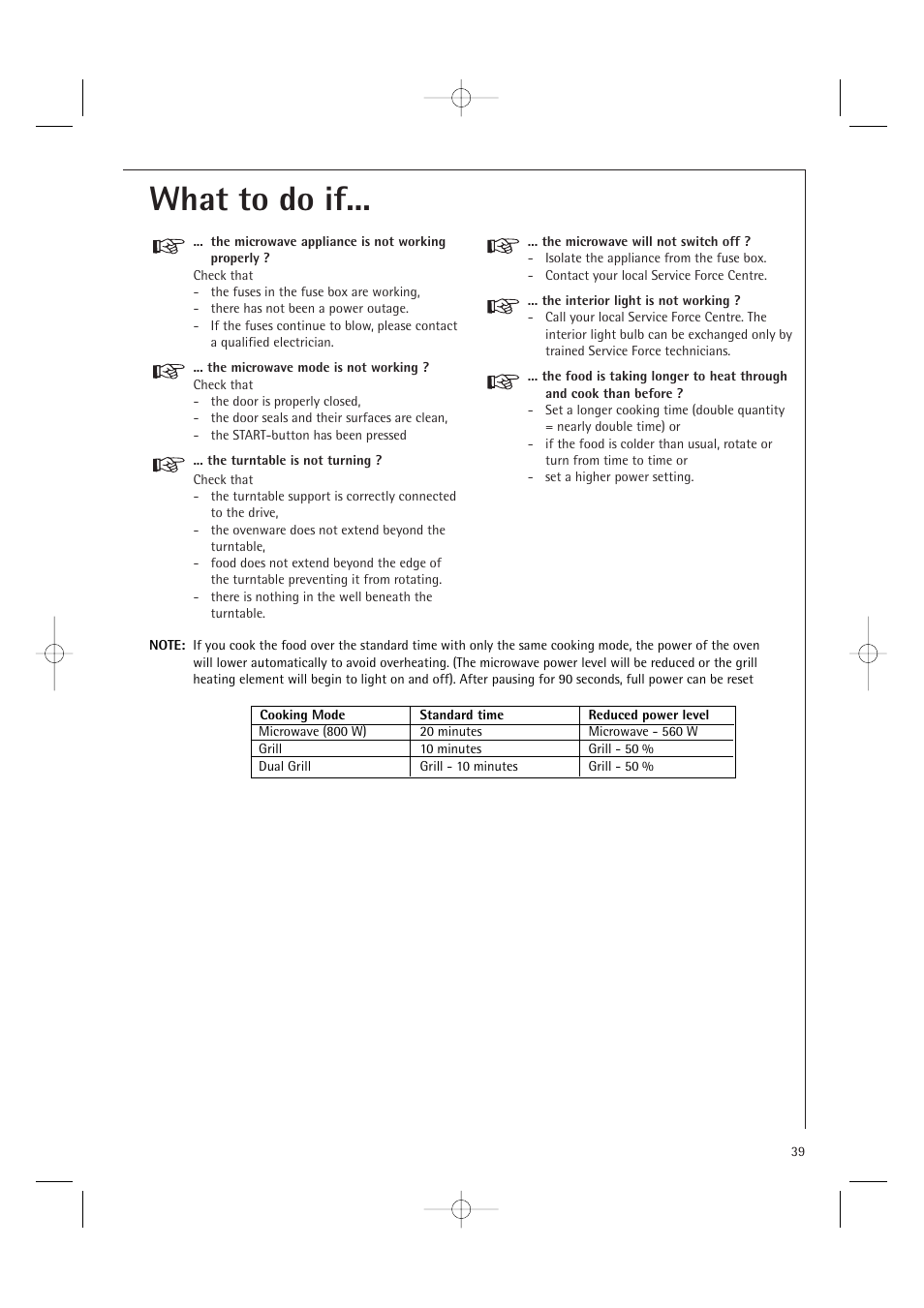 What to do if | Electrolux MCD1761E User Manual | Page 41 / 48