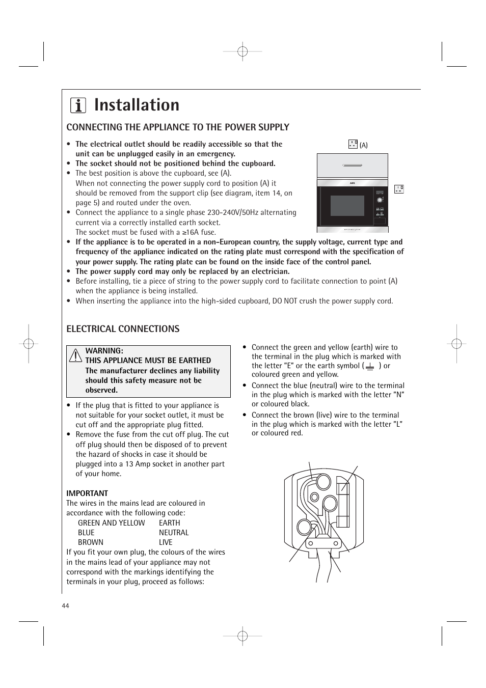 Installation | Electrolux MCD1761E User Manual | Page 46 / 48