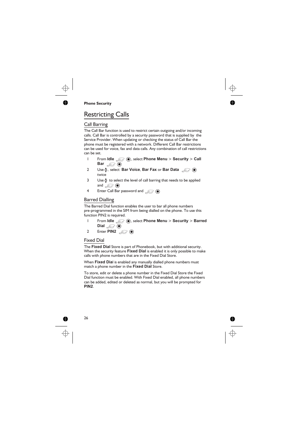Restricting calls 26, Restricting calls | Panasonic GD76 User Manual | Page 36 / 84