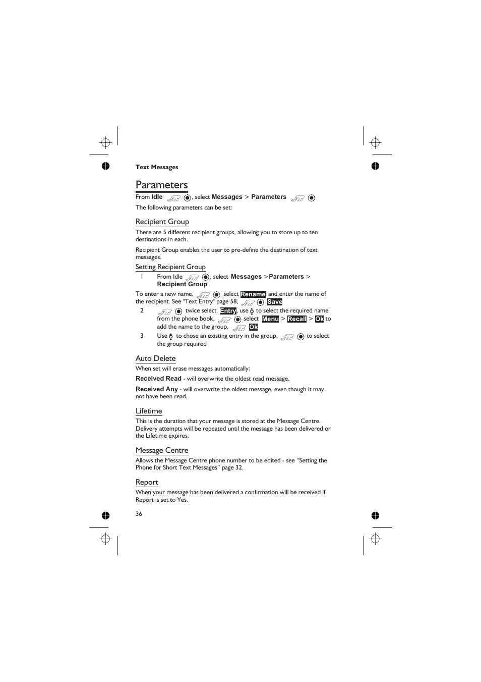 Parameters 36, Parameters | Panasonic GD76 User Manual | Page 46 / 84