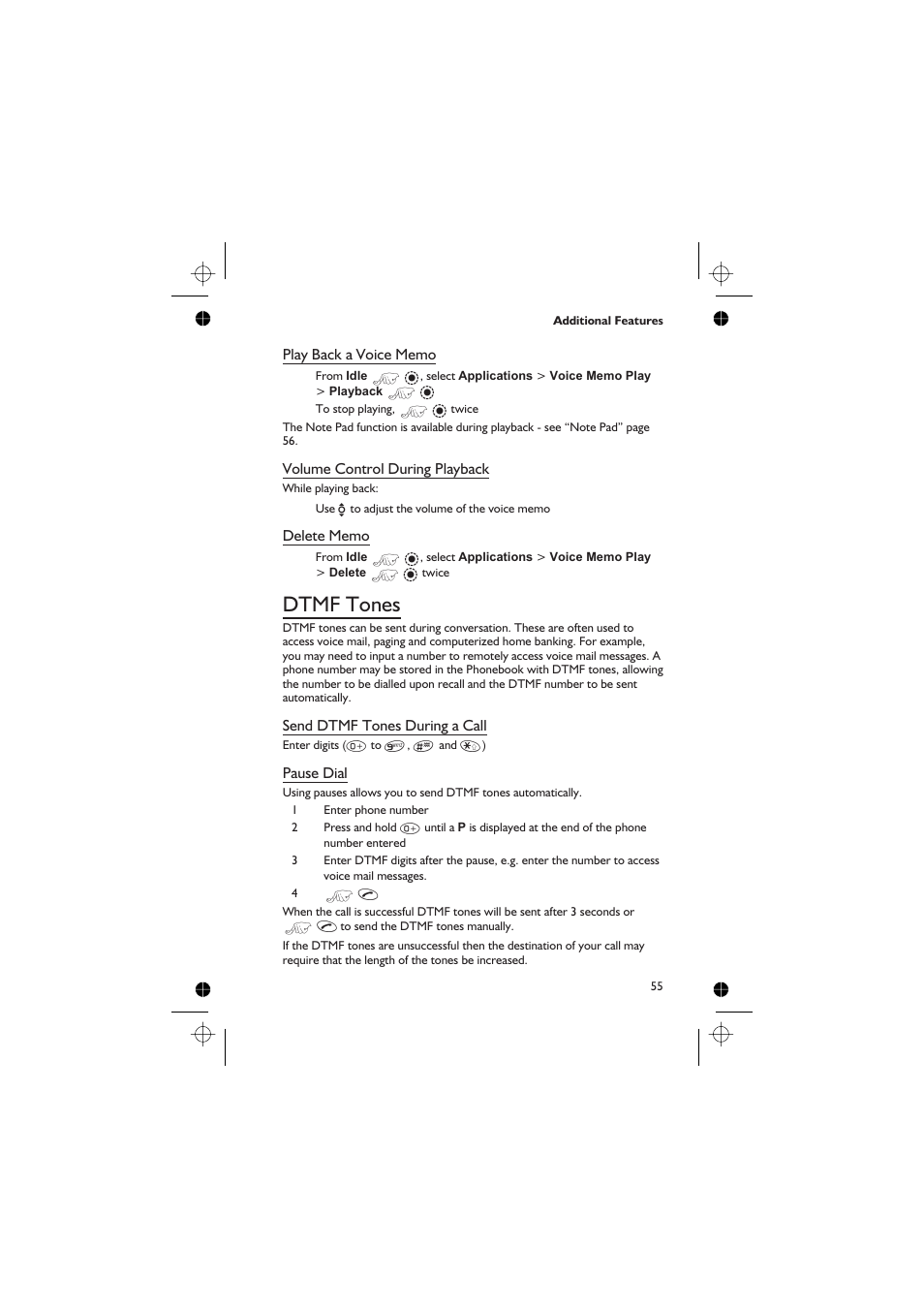Dtmf tones 55, Dtmf tones | Panasonic GD76 User Manual | Page 65 / 84