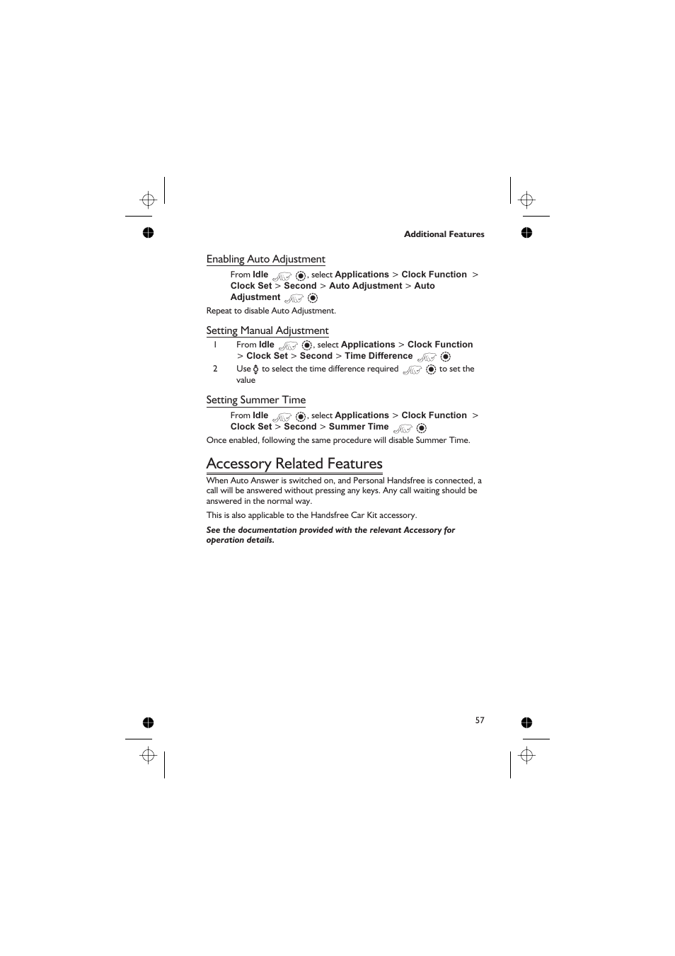 Accessory related features 57, Accessory related features | Panasonic GD76 User Manual | Page 67 / 84