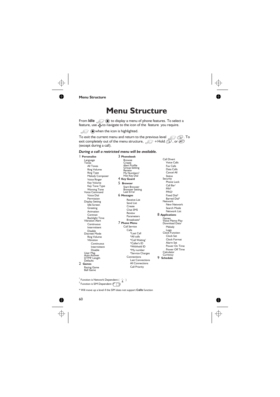 Menu structure 60, Menu structure | Panasonic GD76 User Manual | Page 70 / 84