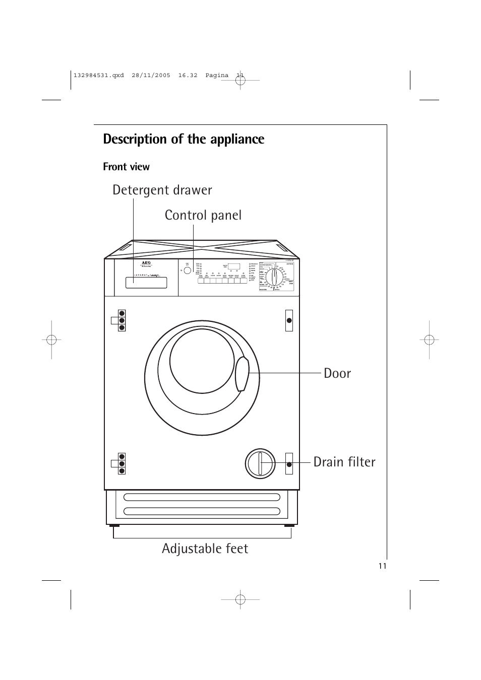 Description of the appliance, Front view | Electrolux 12710 VIT User Manual | Page 11 / 60